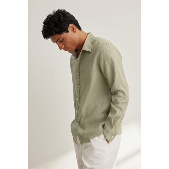 Velvet by Graham & Spencer Mens Caruso Linen Button Up Shirt in Celery M - Picture 3 of 8